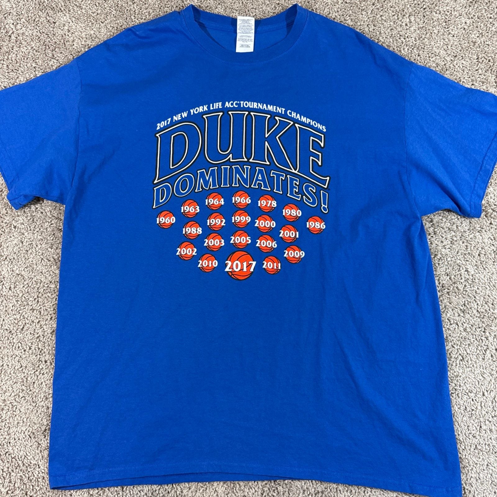 Duke Dominates 2017 Acc Tournament Champions Shirt Mens Xl Blue Basketball Euc